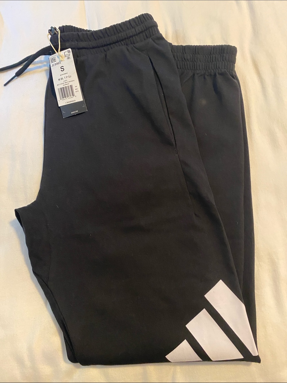 adidas Black Jogger Sweatpants with White Logo Accent - Kids S